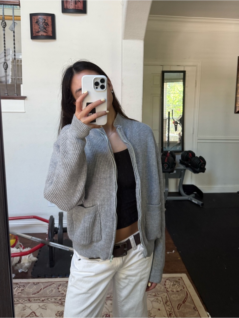 NWOT Grey Knit Funnel Neck Zip Up